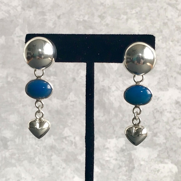 Taxco Mexico Jewelry - Sterling Silver Heart Drop Earrings Taxco Mexico